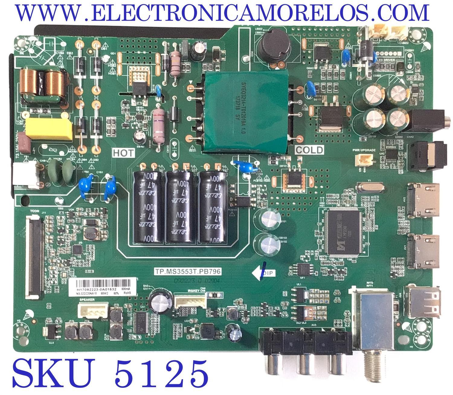MAIN FUENTE PARA TV INSIGNIA / NUMERO DE PARTE TP.MS3553T.PB796 / TP.MS3553T.PB796 / H17092223-0A01532 / 320021043002005 / MODELO NS-32D220NA15